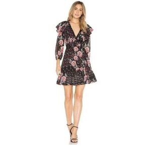 Revolve Devlin Women's Black Rose Garden Ruffle-Accent Finley Dress Size 2